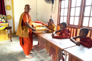 Donated school uniforms and robes for the monks